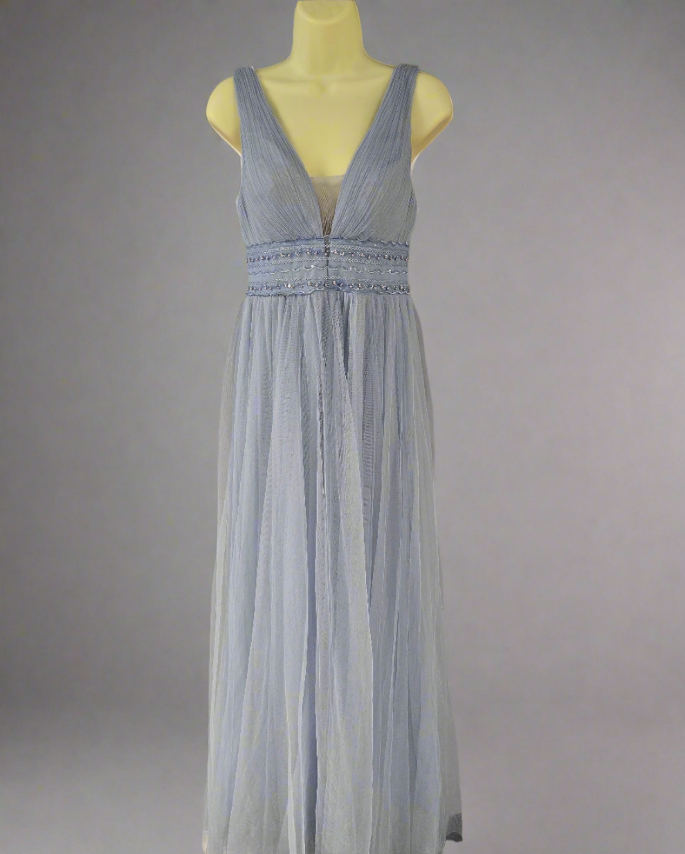 Womens baby blue long sleeveless formal evening dress