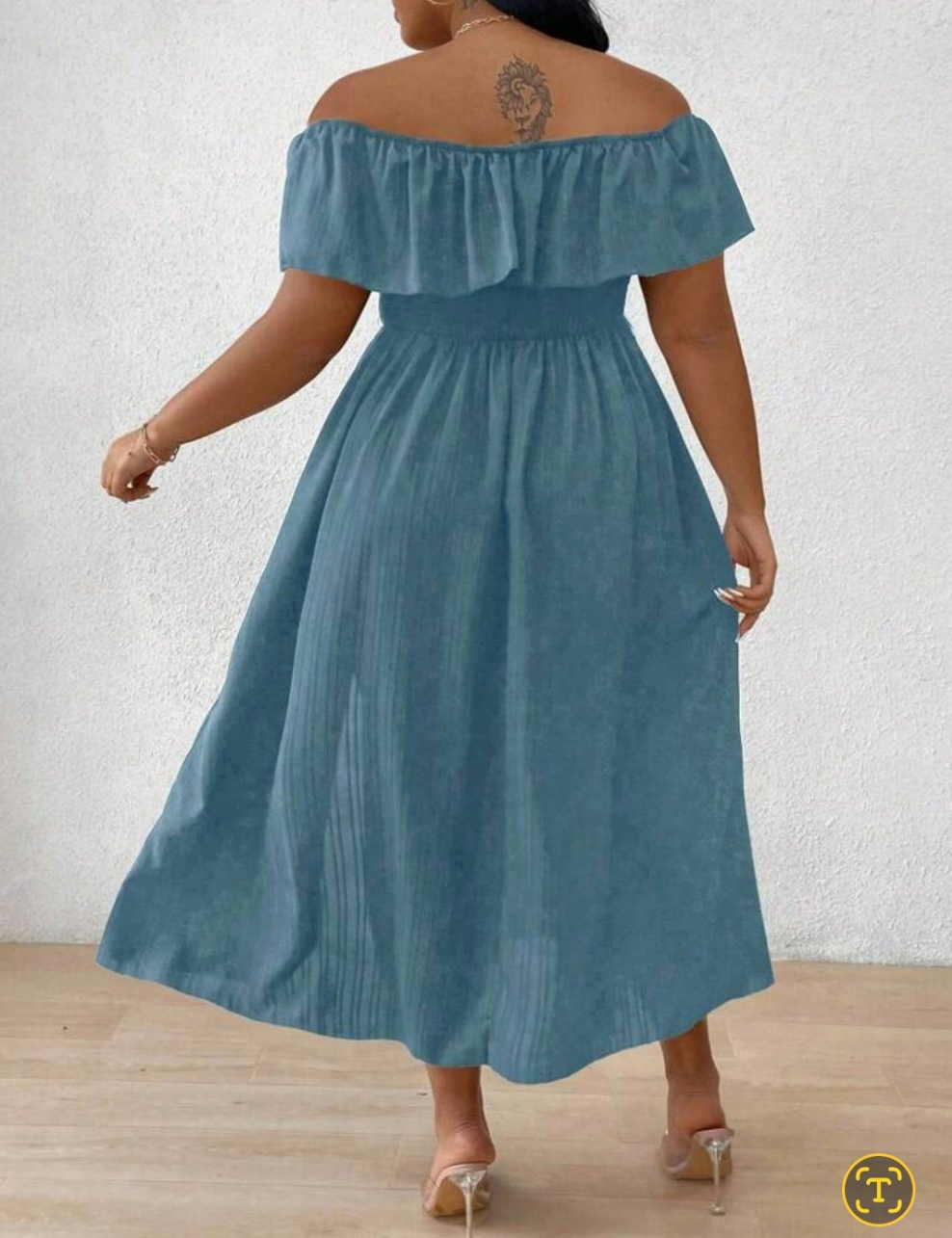 Womens off shoulder blue midi dress