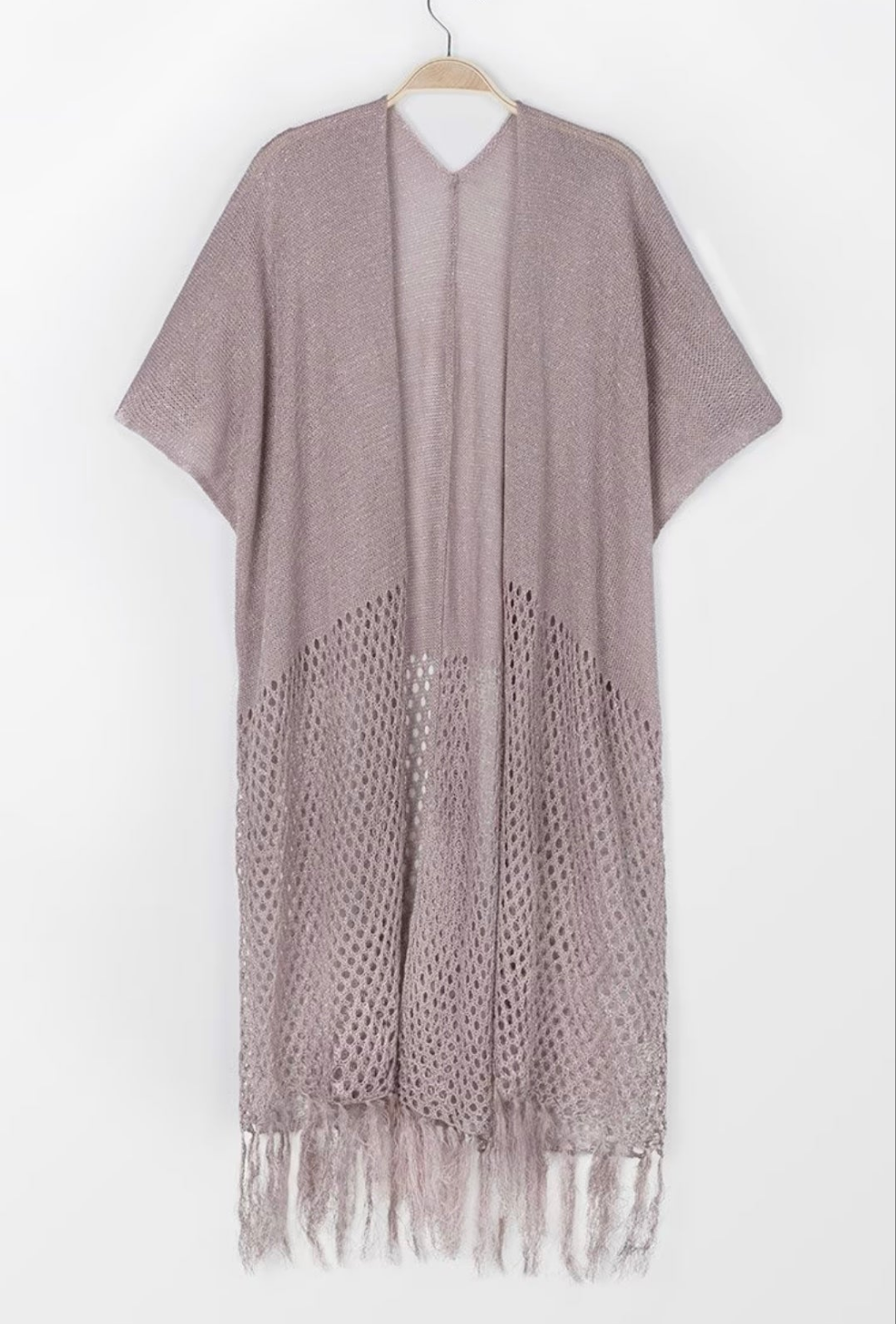 CUPSHE royal beige fringe hem kimono