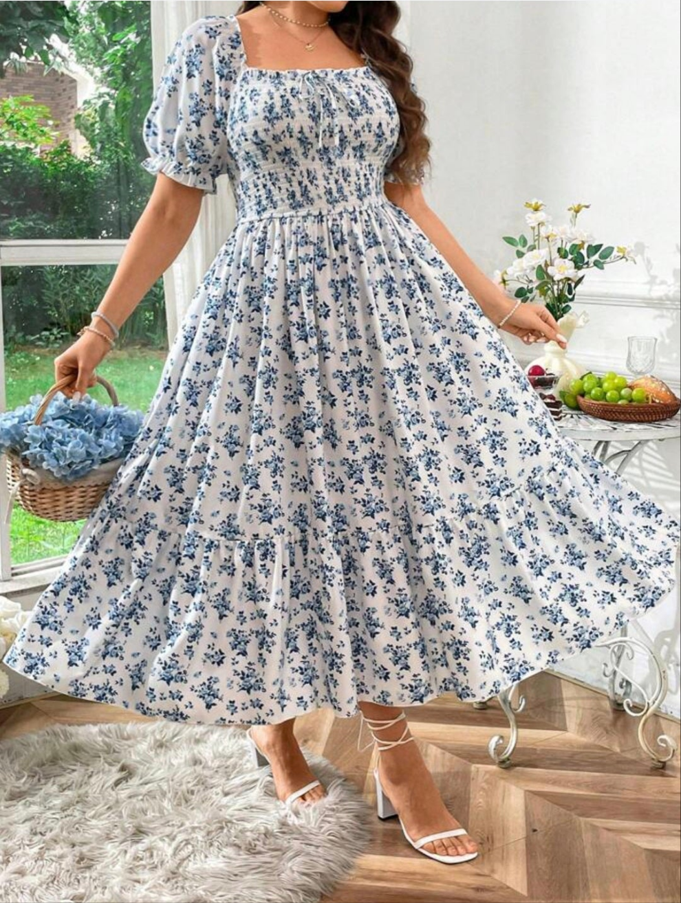 Womens plus size floral midi summer dress