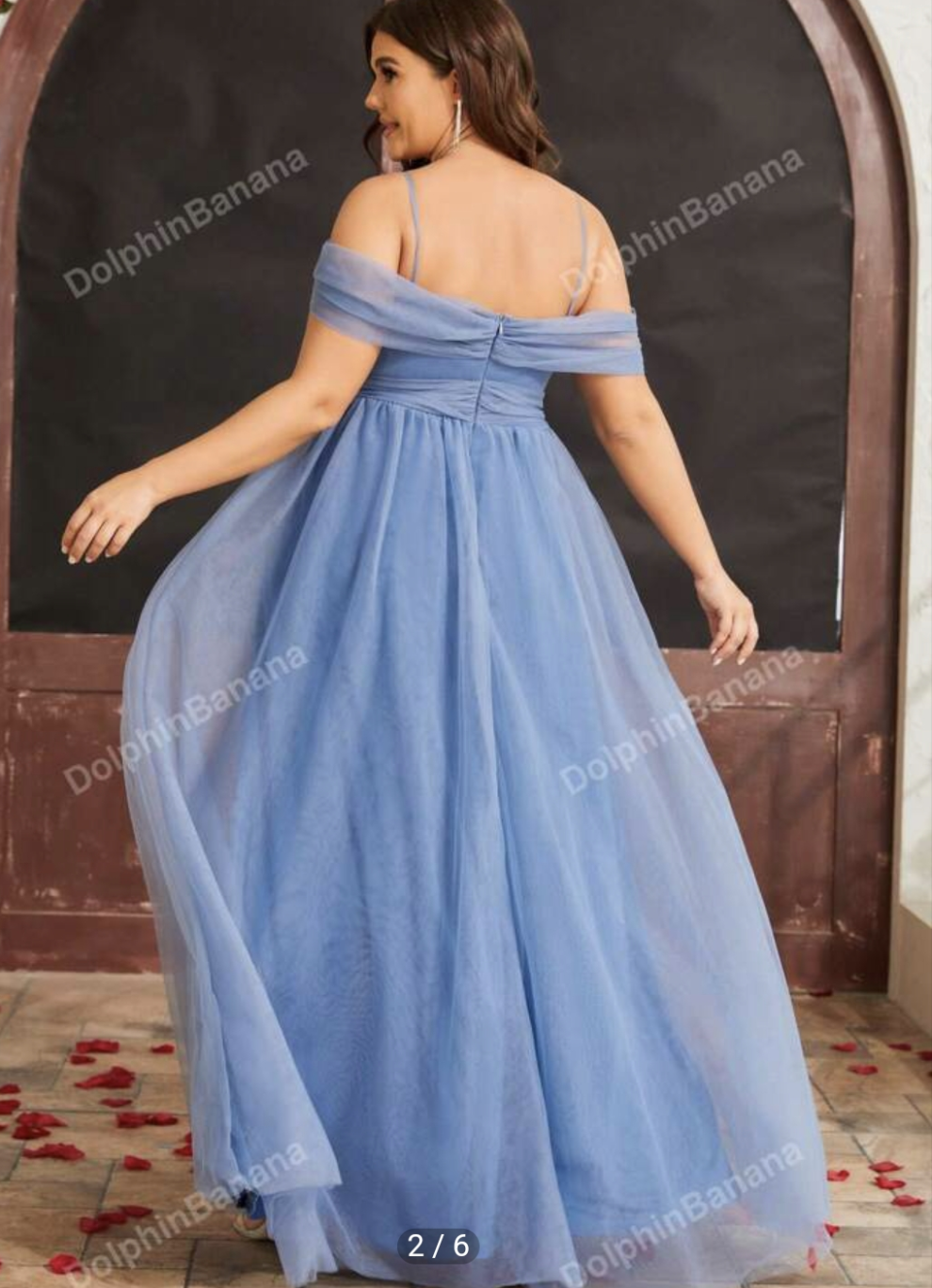 Womens blue chiffon off shoulder evening formal dress