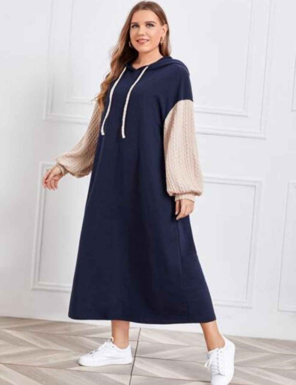 Womens navy long sleeve hooded sweater dress