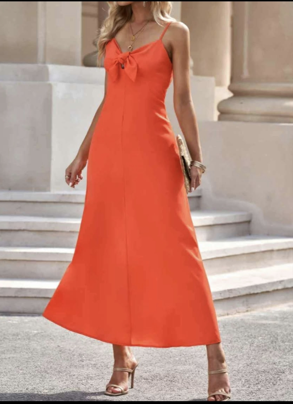 Womens neon orange midi summer dress