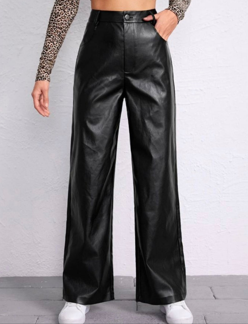 Womens wide leg pu leather pants