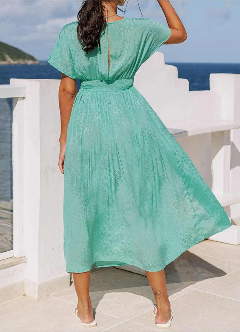 CUPSHE stripe green floral midi summer vacation dress