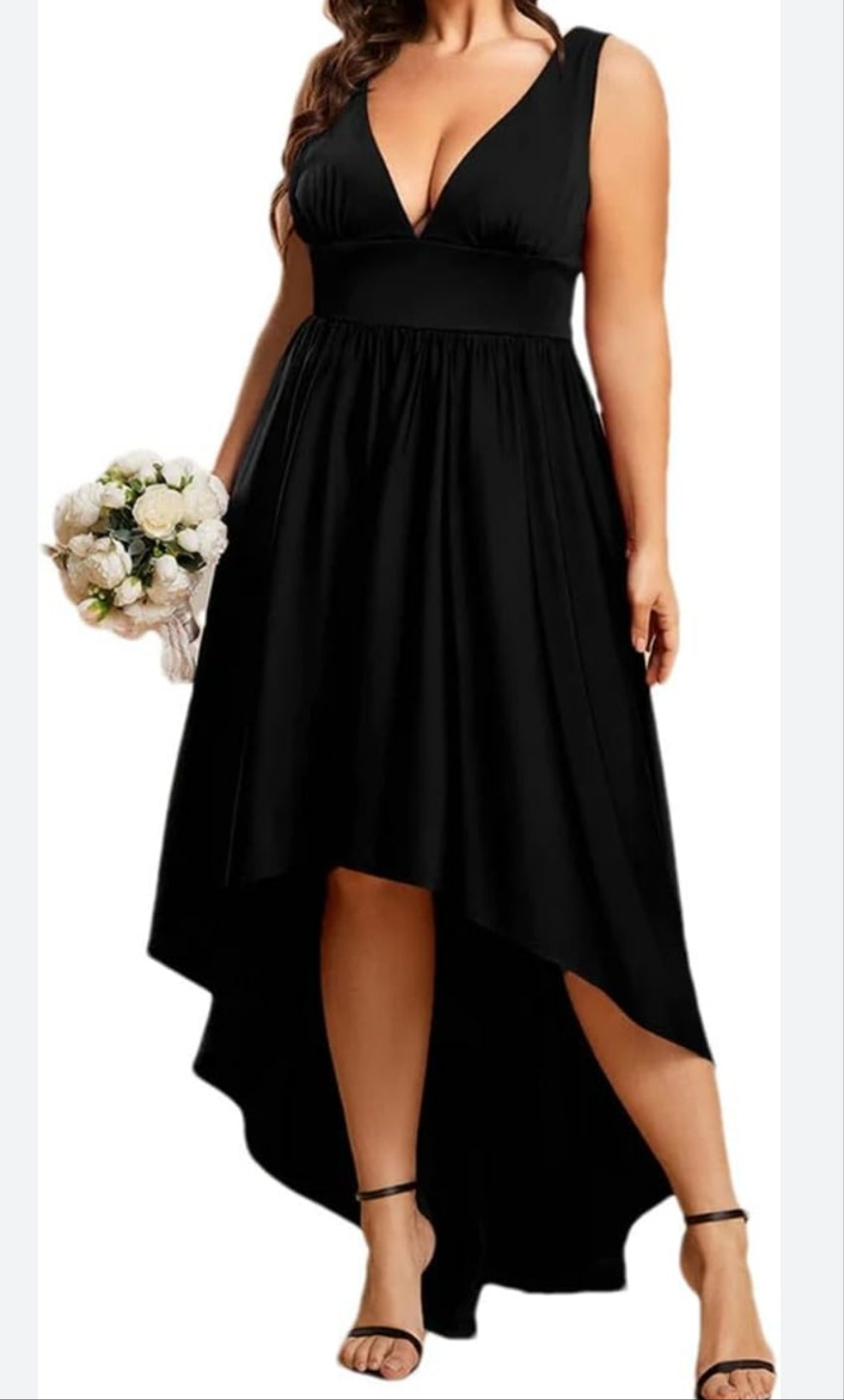 Womens black ever-pretty deep-v high low formal evening dress