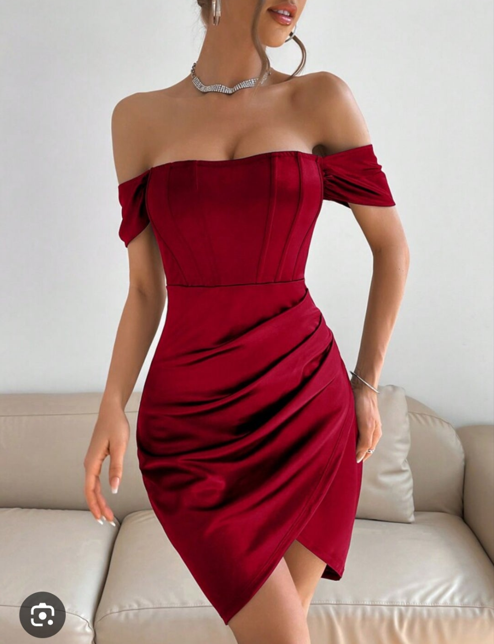 Womens red corset satin sexy evening party dress