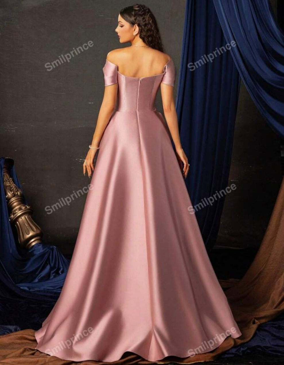 Womens elegant pink formal prom dress