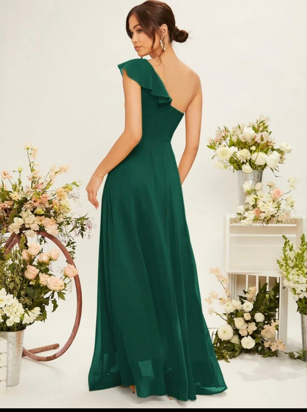 Womens green one shoulder chiffon bridesmaid dress