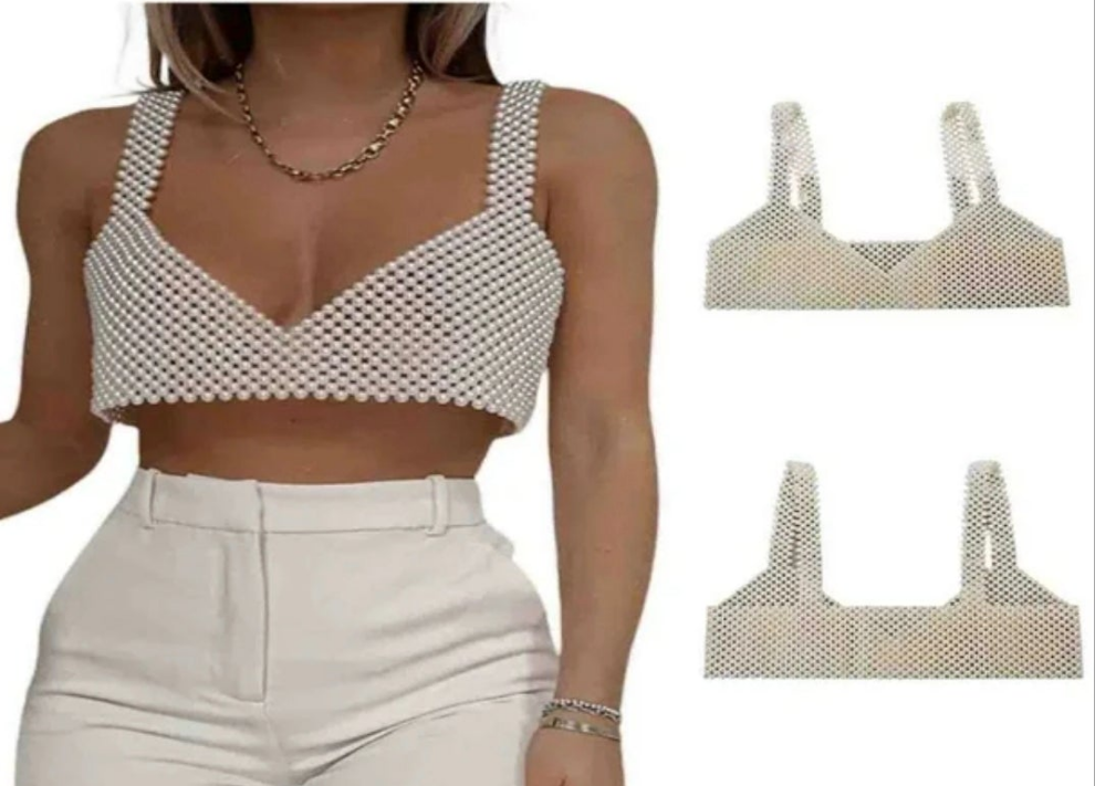 White pearl tank crop top