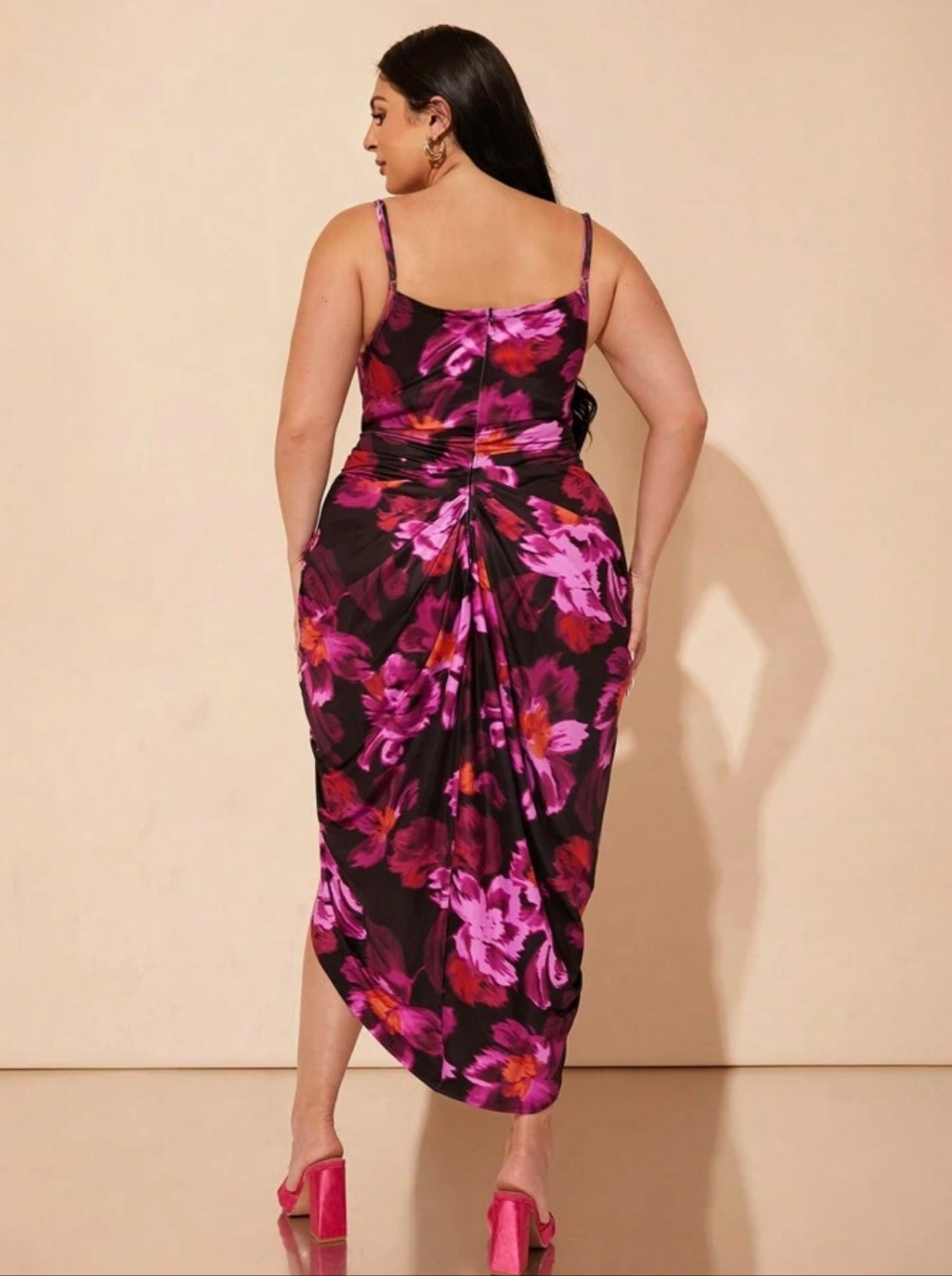 Womens elegant floral ruched sexy midi dress