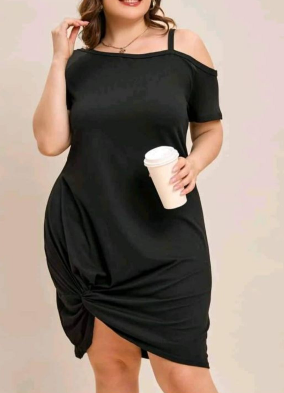 Womens short black offshoulder twist knot front dress