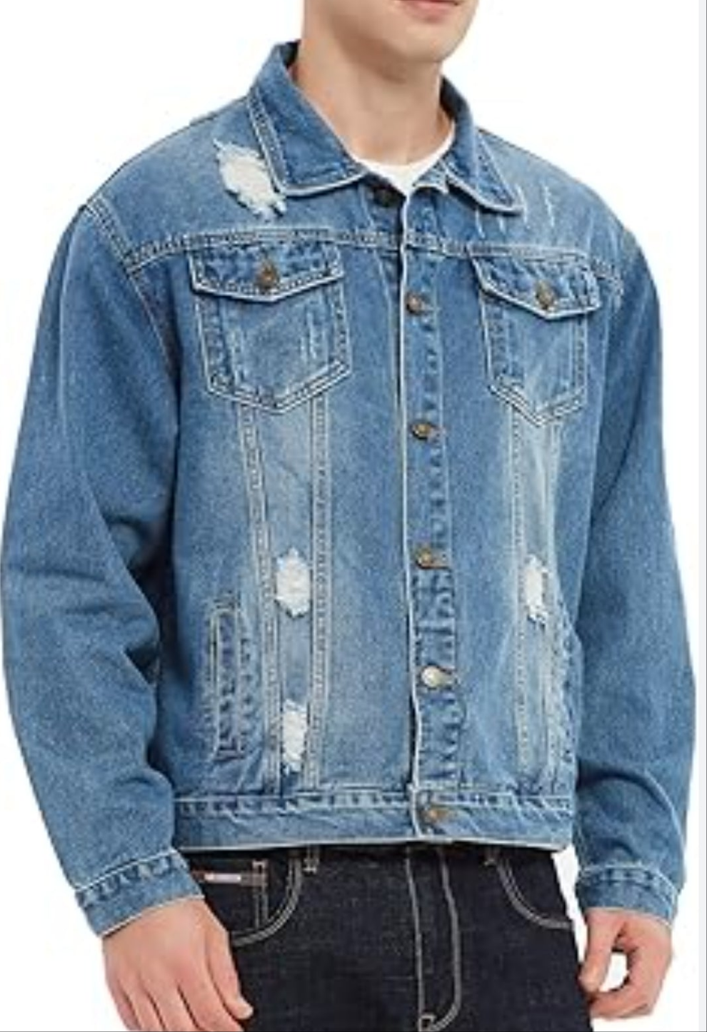 Mens denim distressed jean jacket