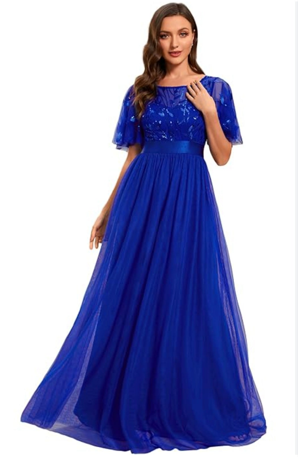 Womens blue embroidered sequin formal evening dress