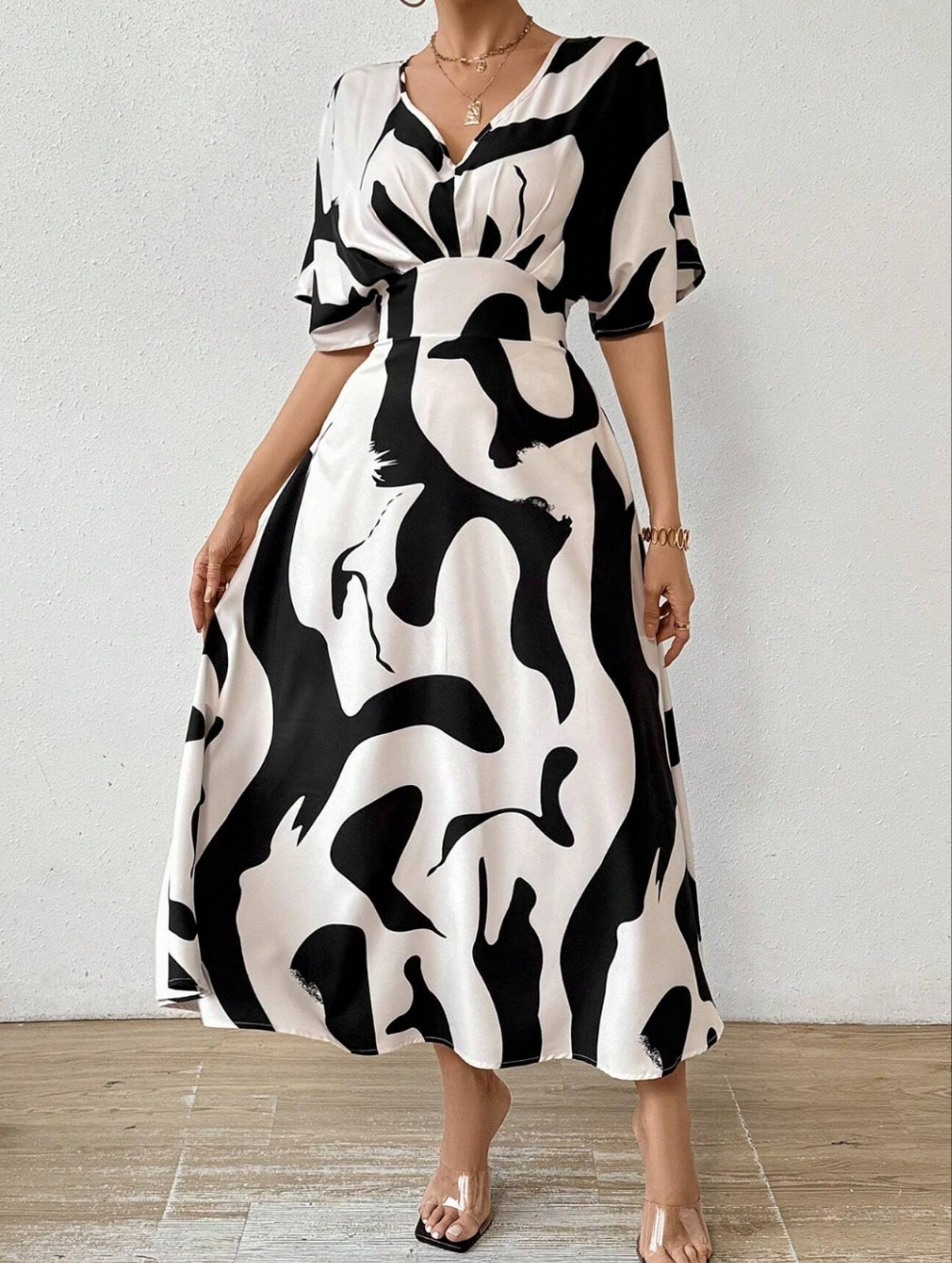 Womens black and white midi summer dress