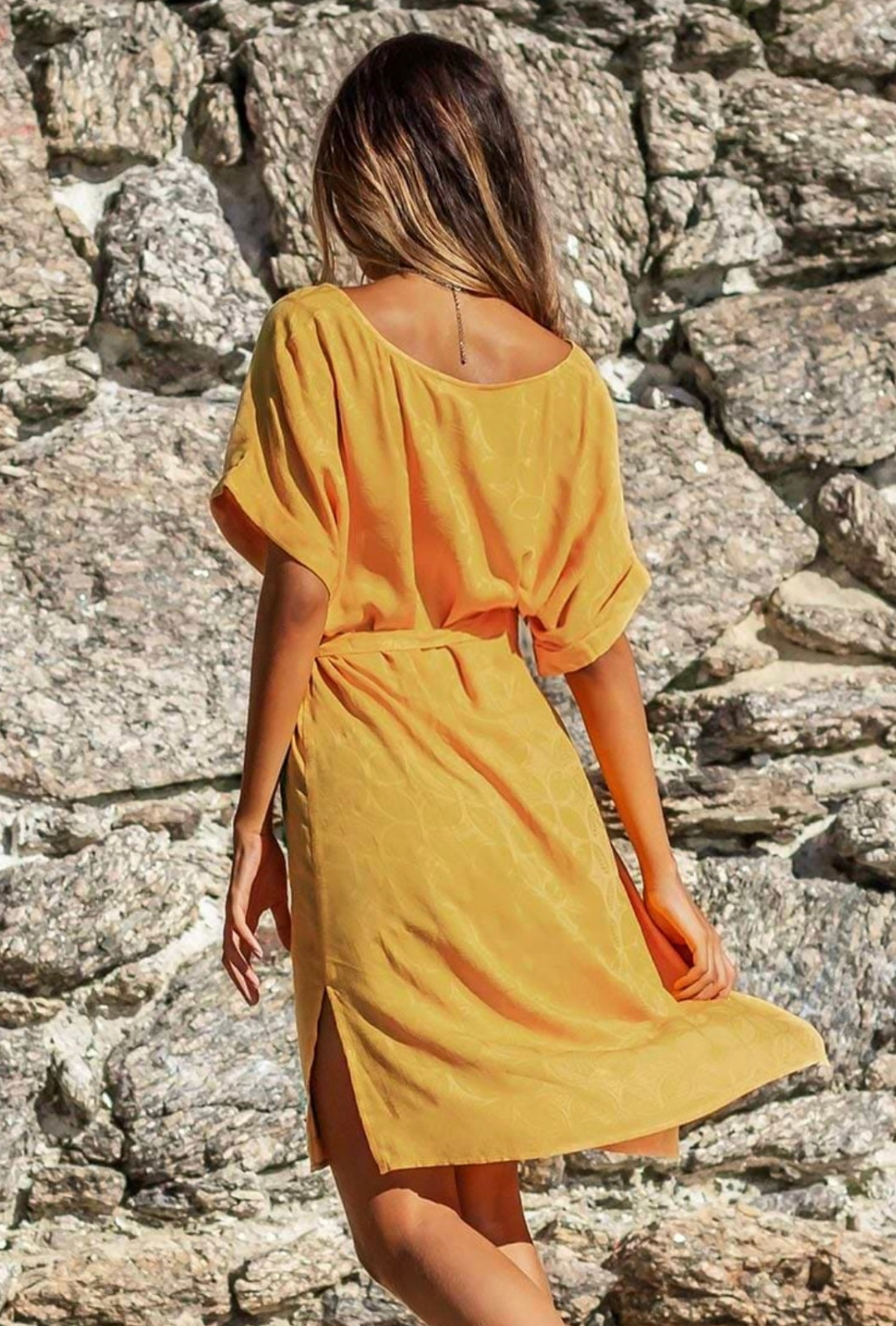 Cupshe yellow belted summer vacation dress