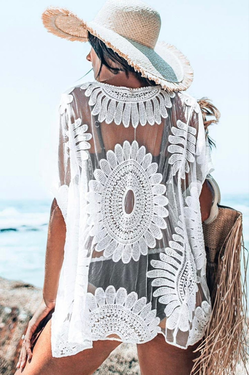 Cupshe white sun floral cover up top