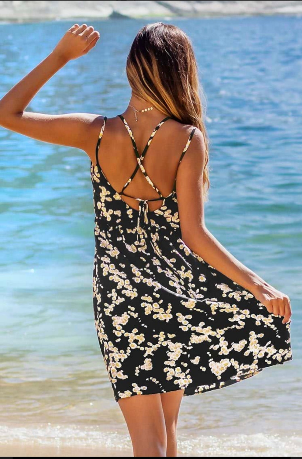 Cupshe black floral criss-cross dress