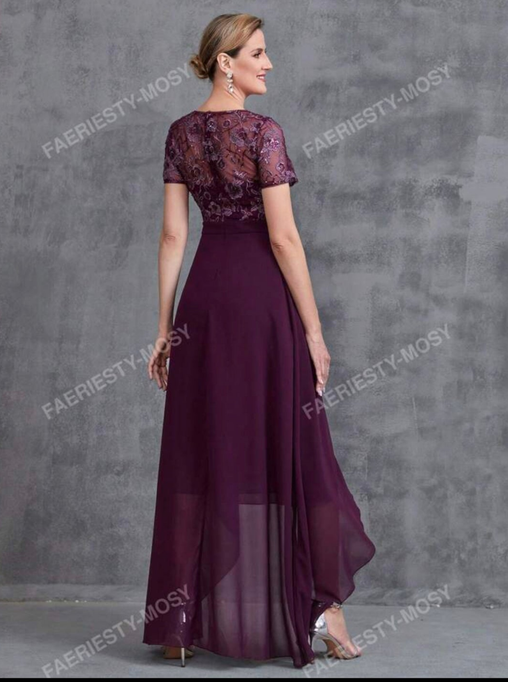 Womens elegant purple embroidered floral formal dress