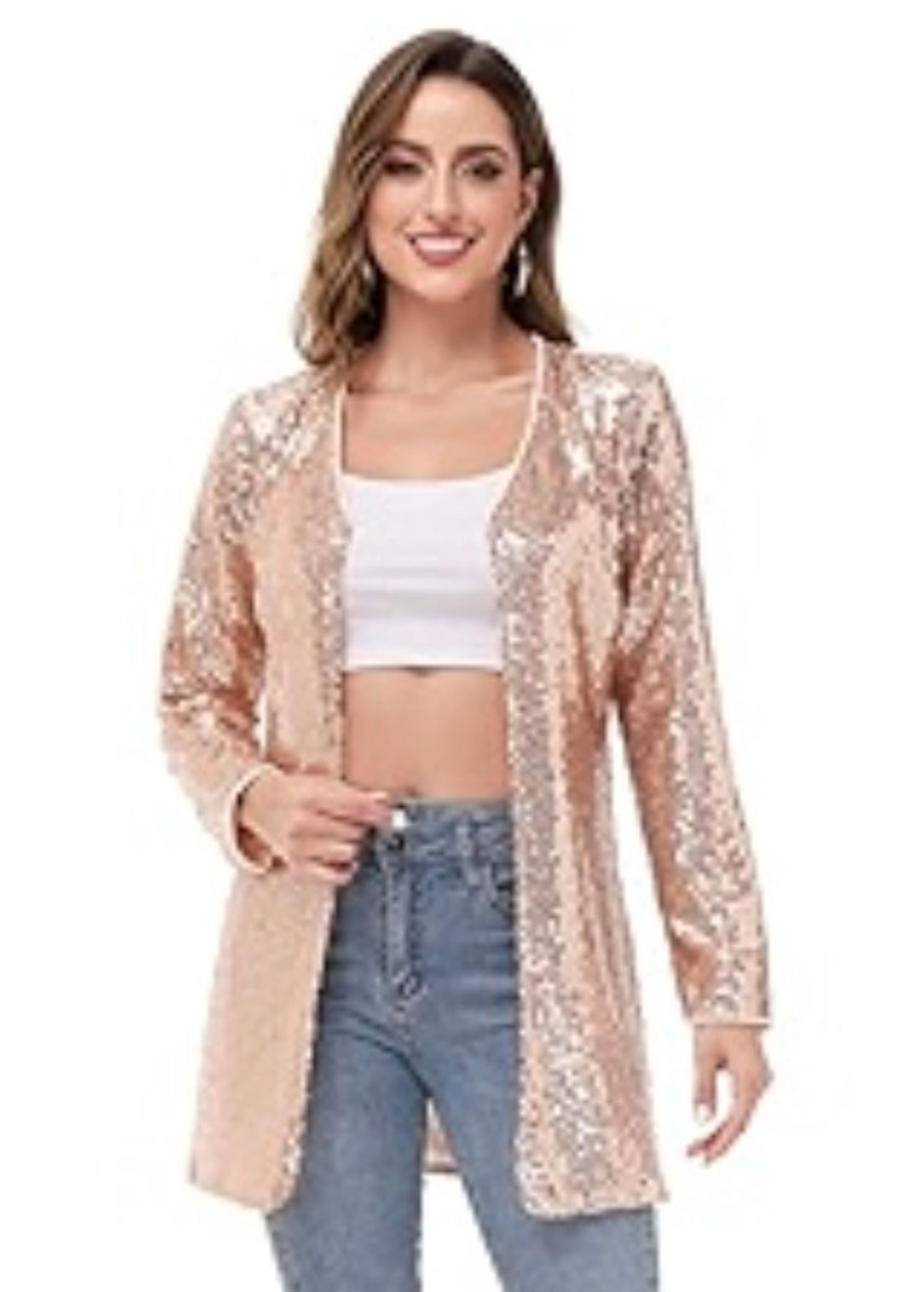Anna Kaci gold sequin open front cardigan blazer