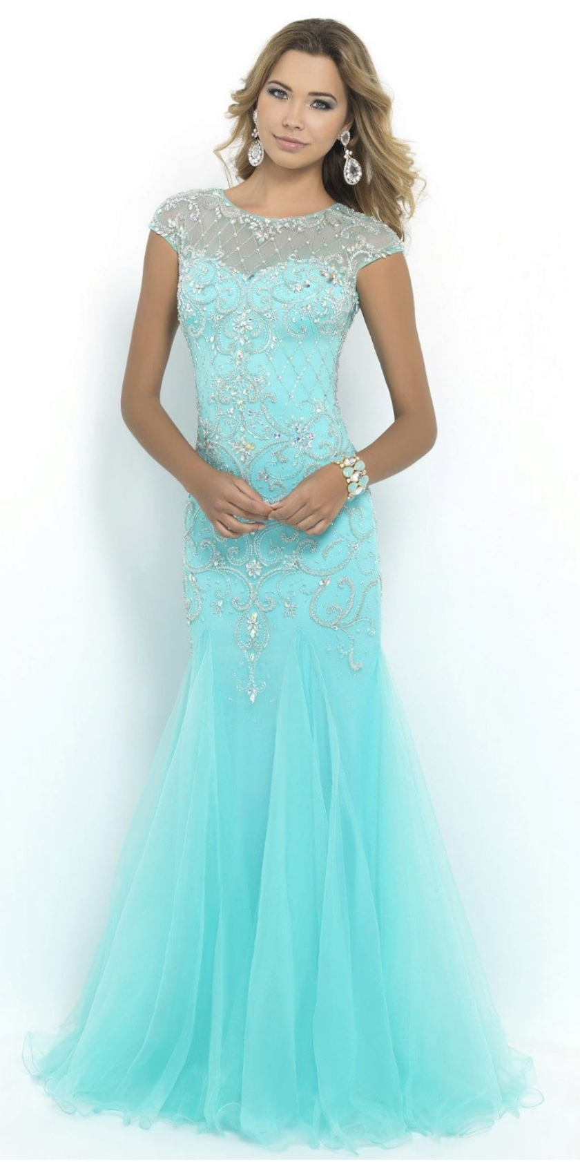 BLUSH PROM turquoise rhinestone formal elegant evening prom dress