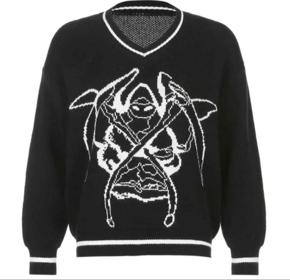 Black gothic grim reaper knit sweater
