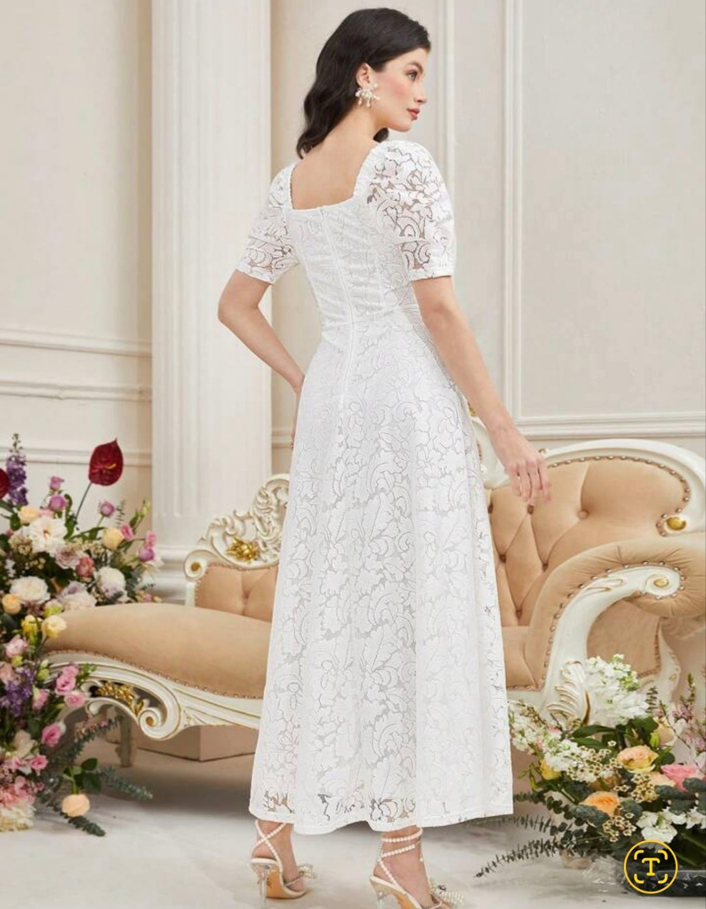 Womens white lace midi dress