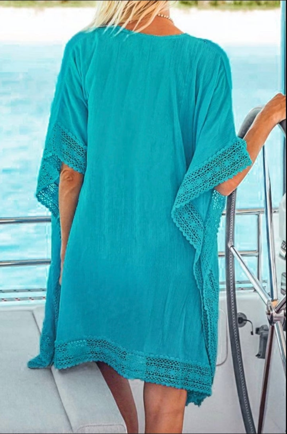 Blue crochet trim cover up