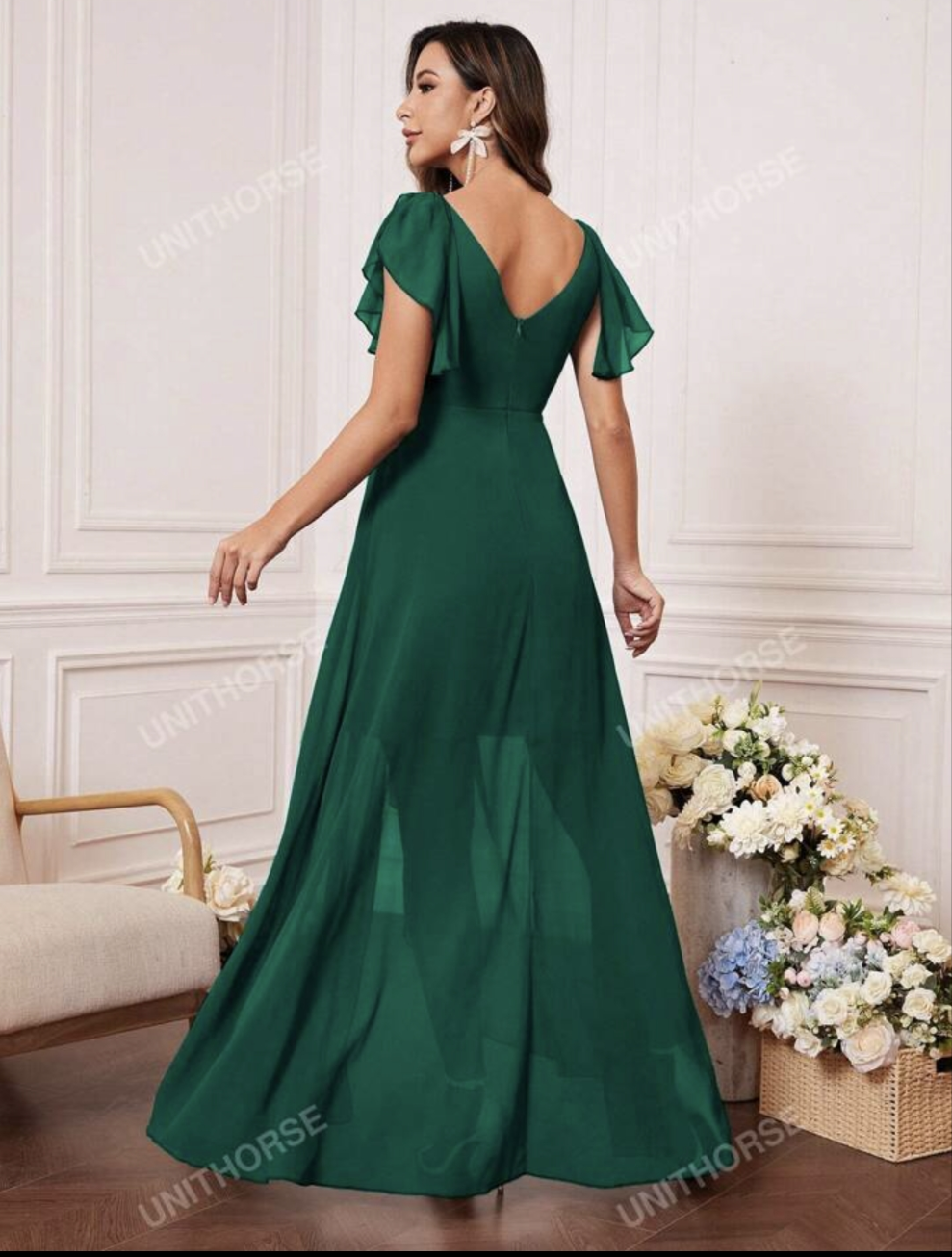 Womens green long formal evening dress