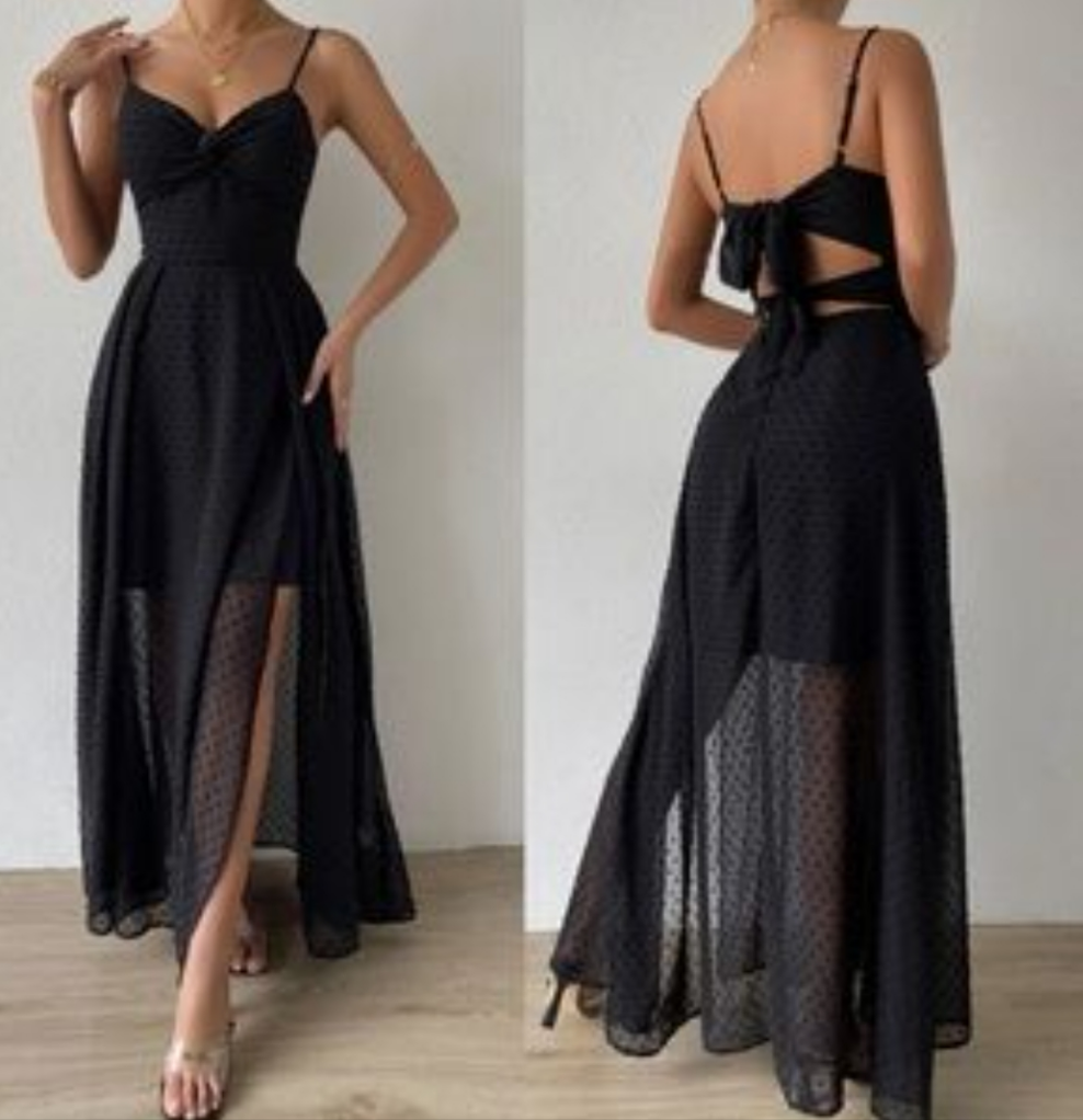 Womens black swiss dot dress