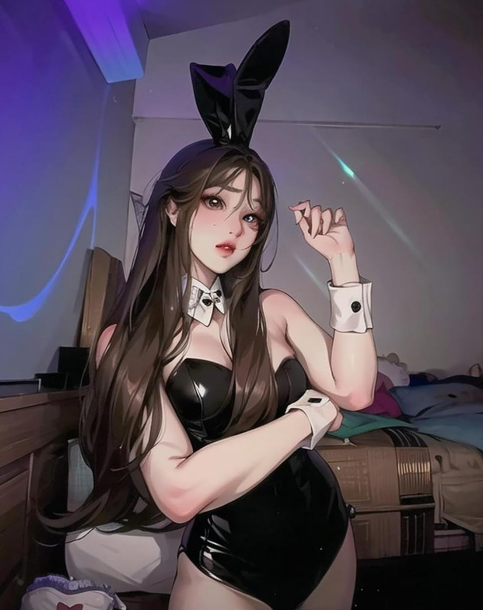 Womens faux leather bunny rabbit bodysuit lingerie costume