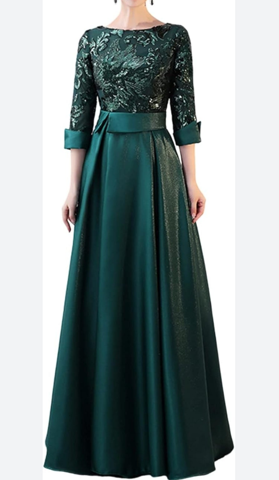 Emerald green embroidered sequin formal evening dress