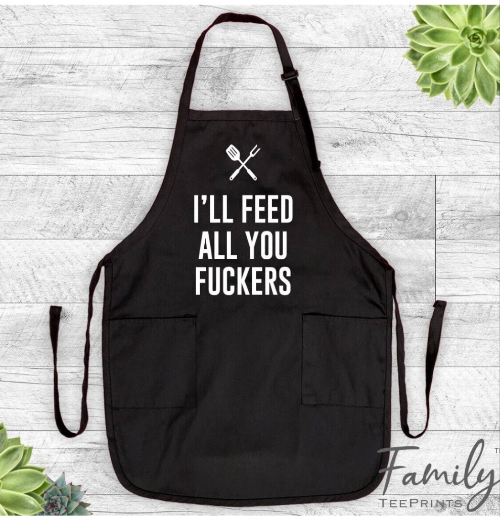 Black funny graphic apron