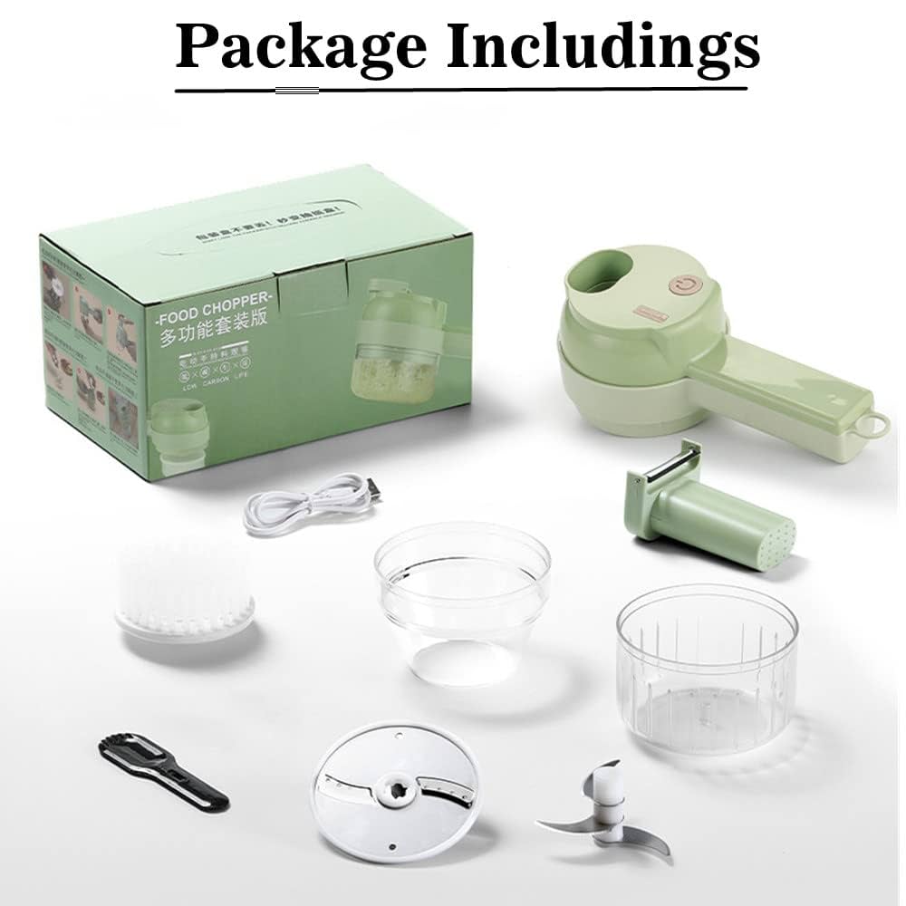Mutifunctional Electric Vegetable Chopper, 4 In 1 Handheld Electric Vegetable Cutter Set Mini Chopper Food Processor, Small Meat Slicer with Brush for Garlic Pepper Chili Onion Celery Ginger