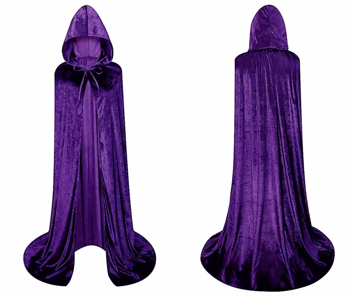 Unisex Full Length Hooded Robe Long Velvet Cloak Cosplay Costume