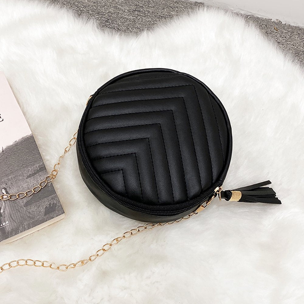 Women PU Leather Embroidery Thread with Tassel Zipper Shoulder Bag