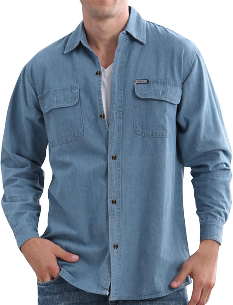 Men Big and Tall Mens Tops Casual Stylish Denim Button Up Dark Blue