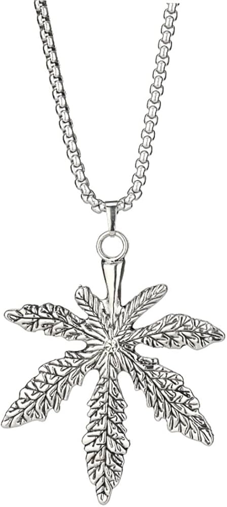 Ancient Stainless Steel 3mm Real Pot Weed Leaf Pendant With 22” Chain