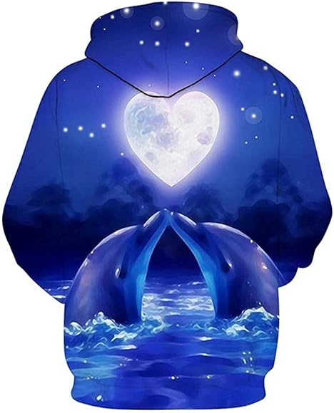 Mens Womens 3D Dolphin Printed Graphic Hoodies Novelty Pullover Fleece Hooded Sweatshirts with Pocket