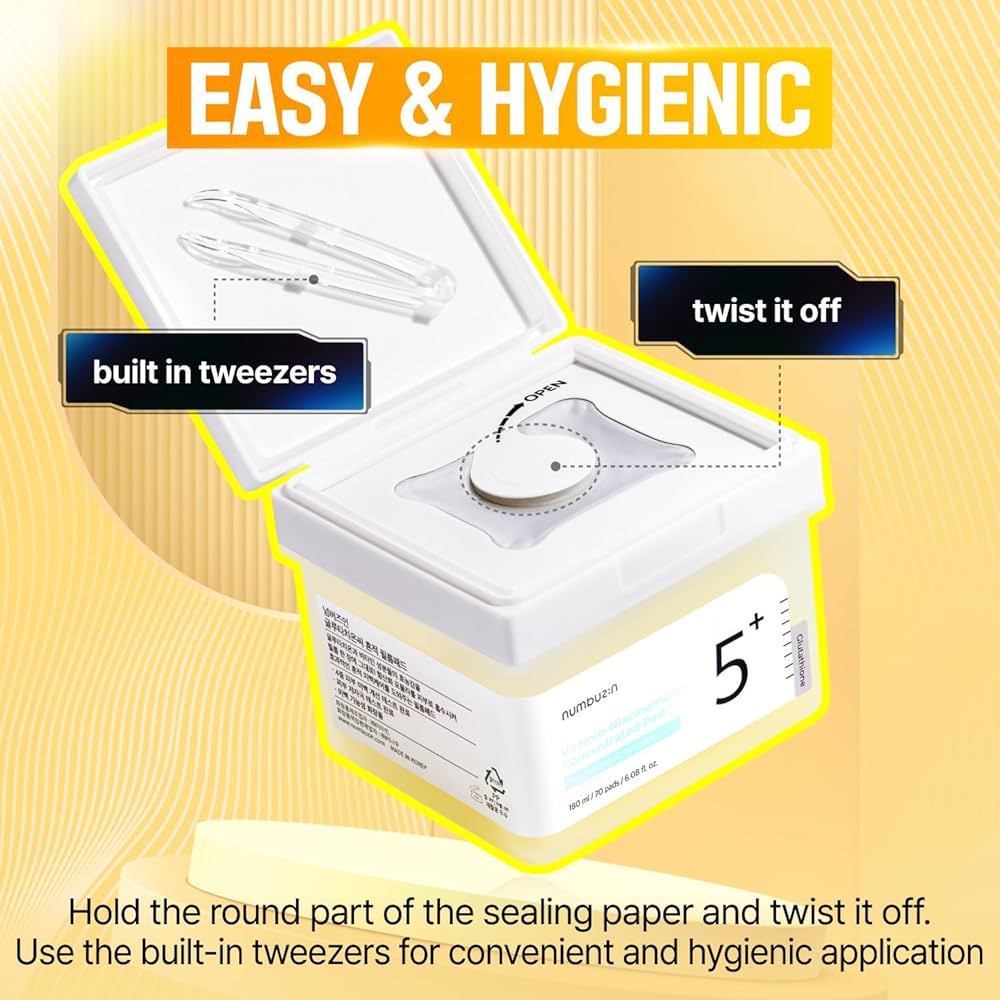 numbuzin No.5+ Vitamin-Niacinamide Concentrated pad | Double- Sided Pad with Glutathione, Niacinamide, PHA & LHA | Exfoliation, Dark Spot, Hyperpigmentation Care | 70 Pads/6.08 Fl Oz