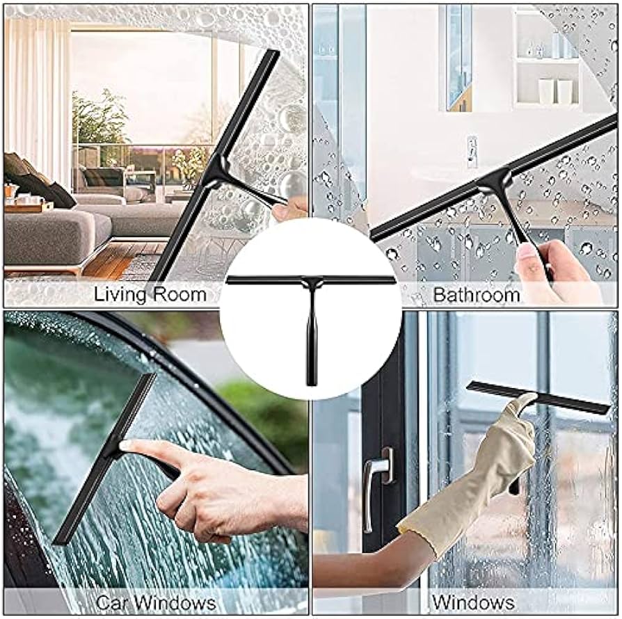 Shower Squeegee with Wall Holder, Squeegee with Replaceable Wiper Blades for Cleaning Bathroom Mirrors