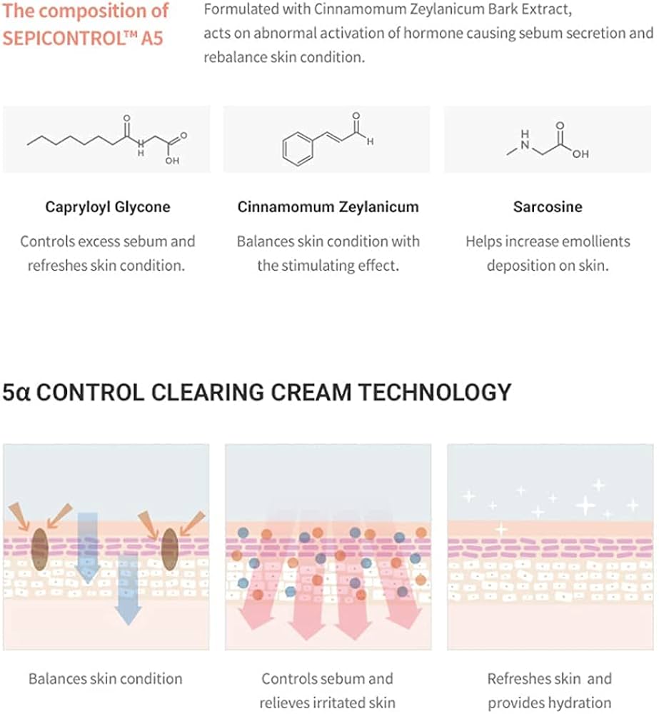 Dr.Ceuracle 5α Control Clearing Cream 50ml/1.69 oz - The lightweight Gel-Type Cream that Controlling Excess Sebum