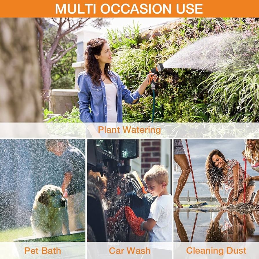 Forthcan Garden Hose Nozzle - 2 Pack Watering Hose Nozzles - Hand Sprayer - 8 Patterns Watering Spray for Watering Garden, Car Wash, Cleaning and Showering Dogs & Pets (Orange)