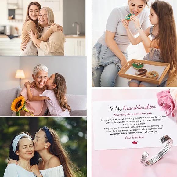 To My Granddaughter - I Will Always Be With You - Love You Forever Bracelet,Granddaughter Bracelet from Grandma, Personalized Engraved Cuff Bangl,Granddaughter Gifts from Grandma Valentines Day Gifts,