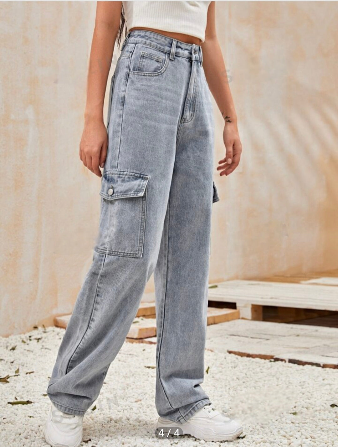 High waisted side pocket baggy jeans