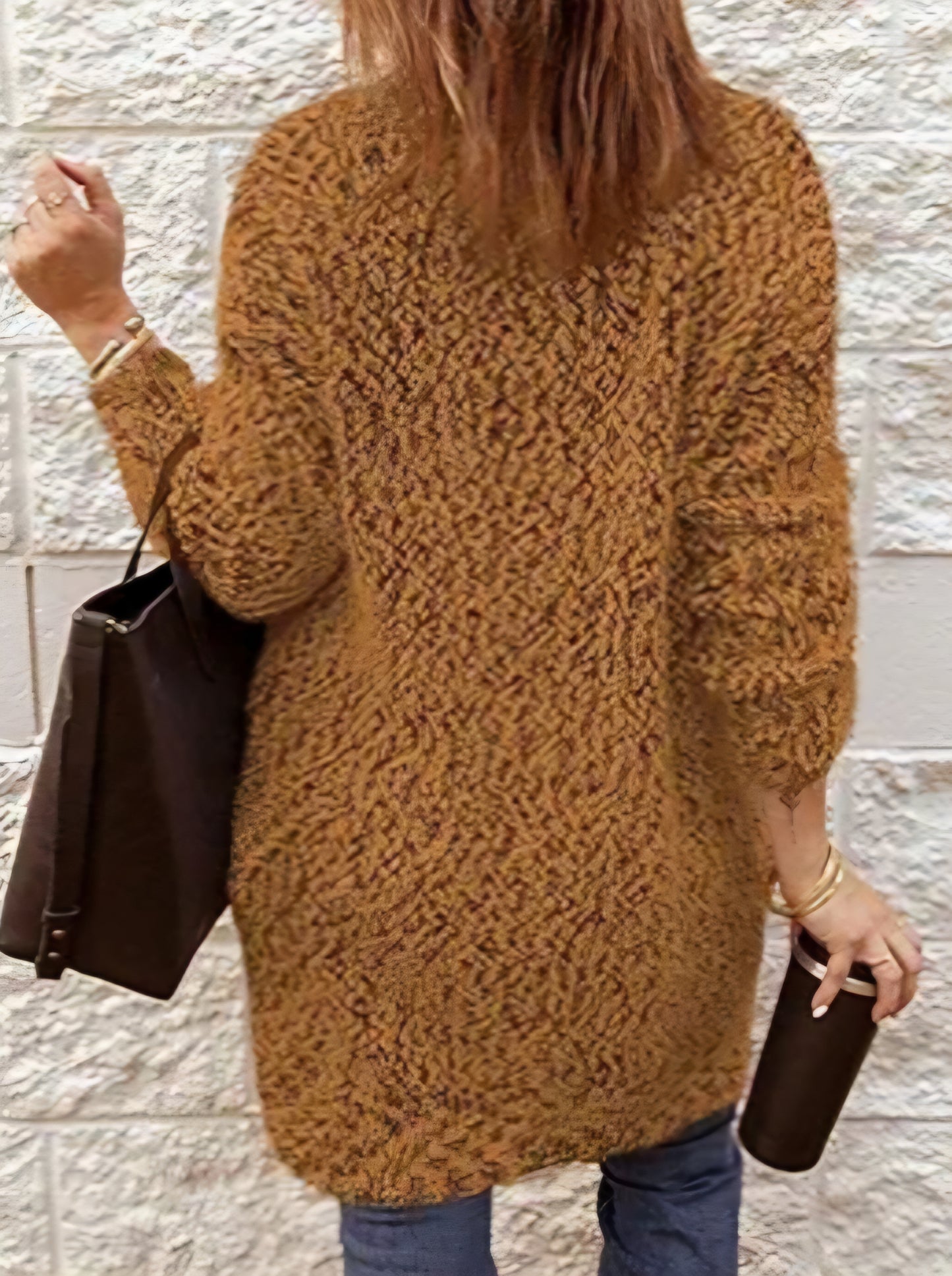 Womens open front knit duster cardigan in brown