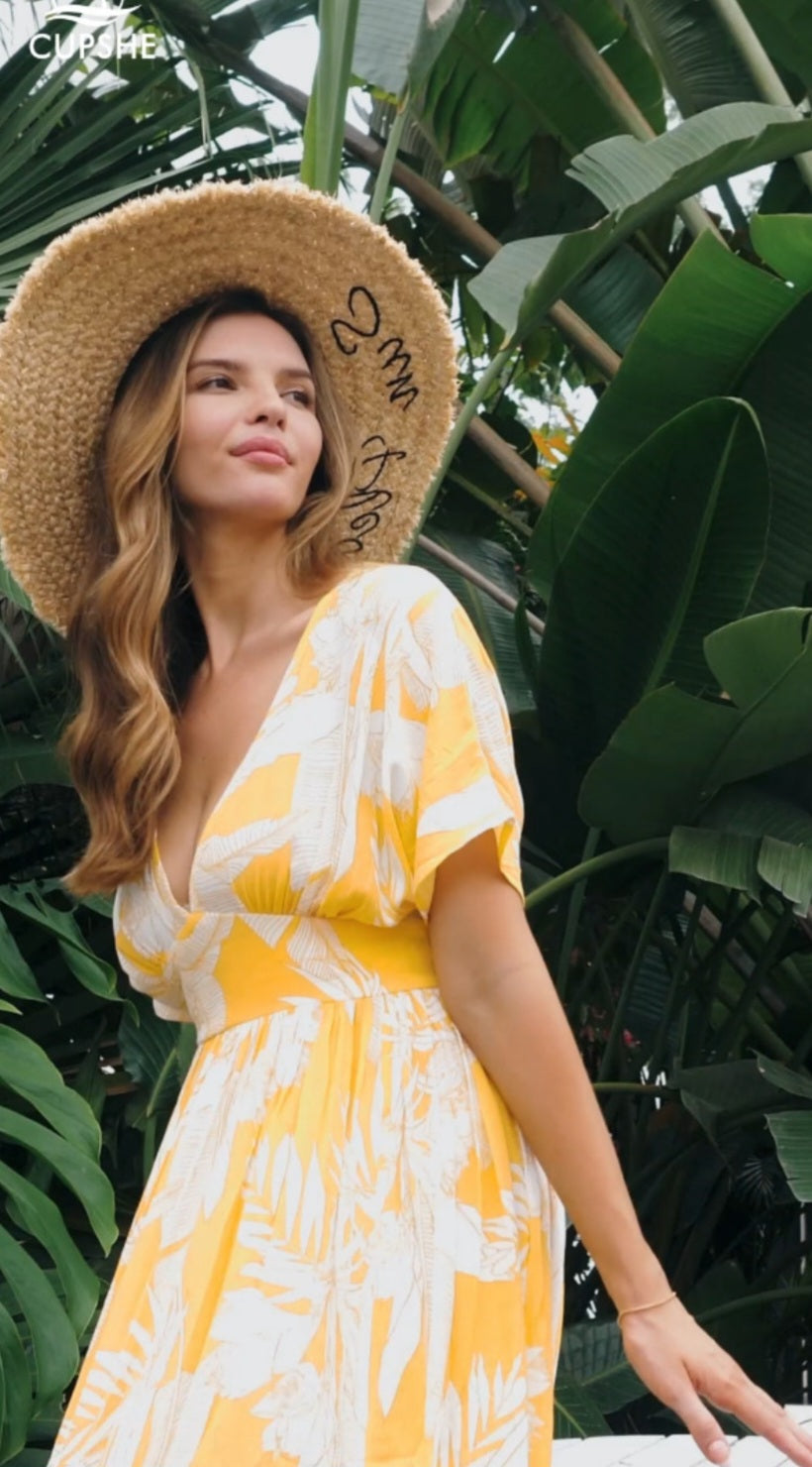 Womens Cupshe yellow floral midi summer vacation dress