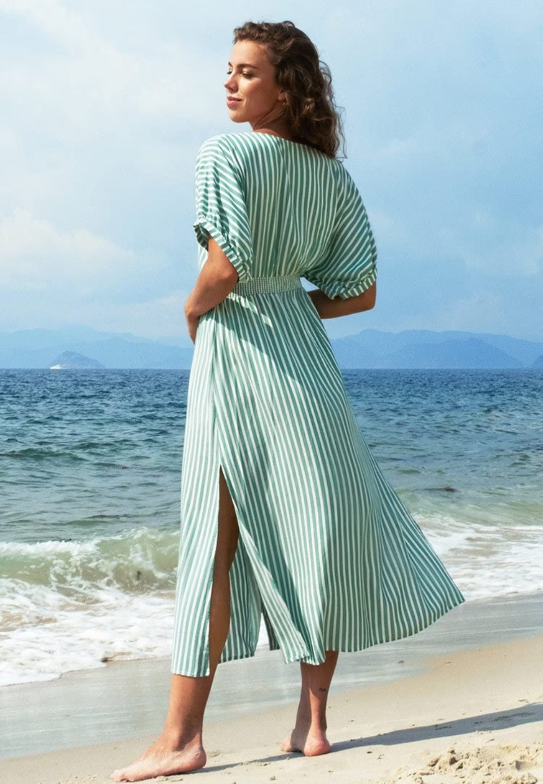 CUPSHE green stripe midi dress