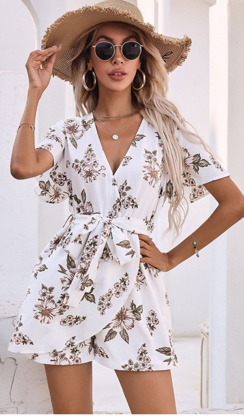 Womens white floral summer romper