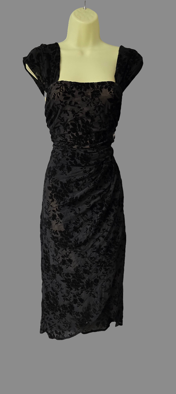 Womens black and cream lace ruched midi dress